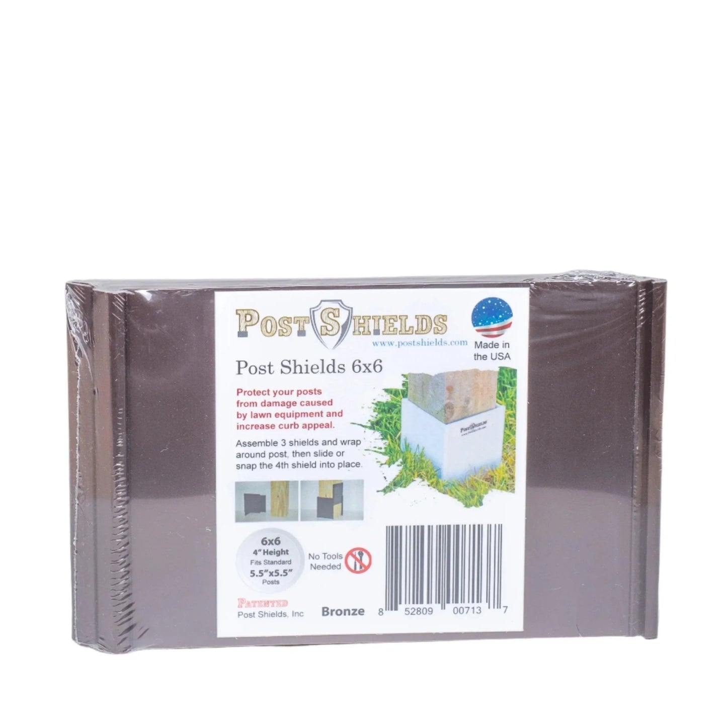 Bronze 6x6 post shield for protecting fence posts from lawn equipment damage